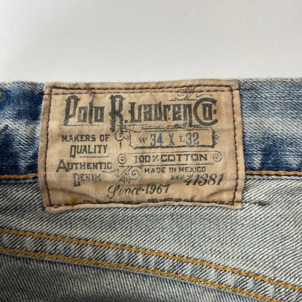 Polo Ralph Lauren Jeans Mens 34x32 Blue 867 Classic Fit Distressed Grunge Denim